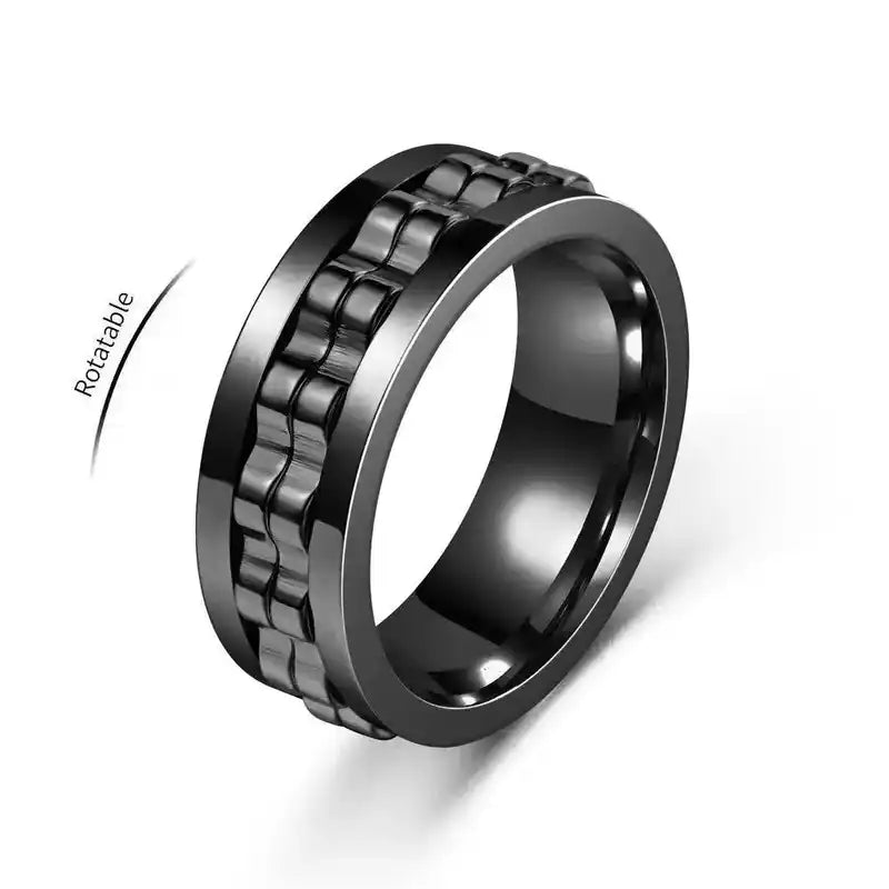 Anti Stress Stainless Steel Ring For Men Gear Chain Rotating Anxiety Relief Spinning Fidget Rings Punk Jewelry Bague Homme Lifestyle Travel Trading