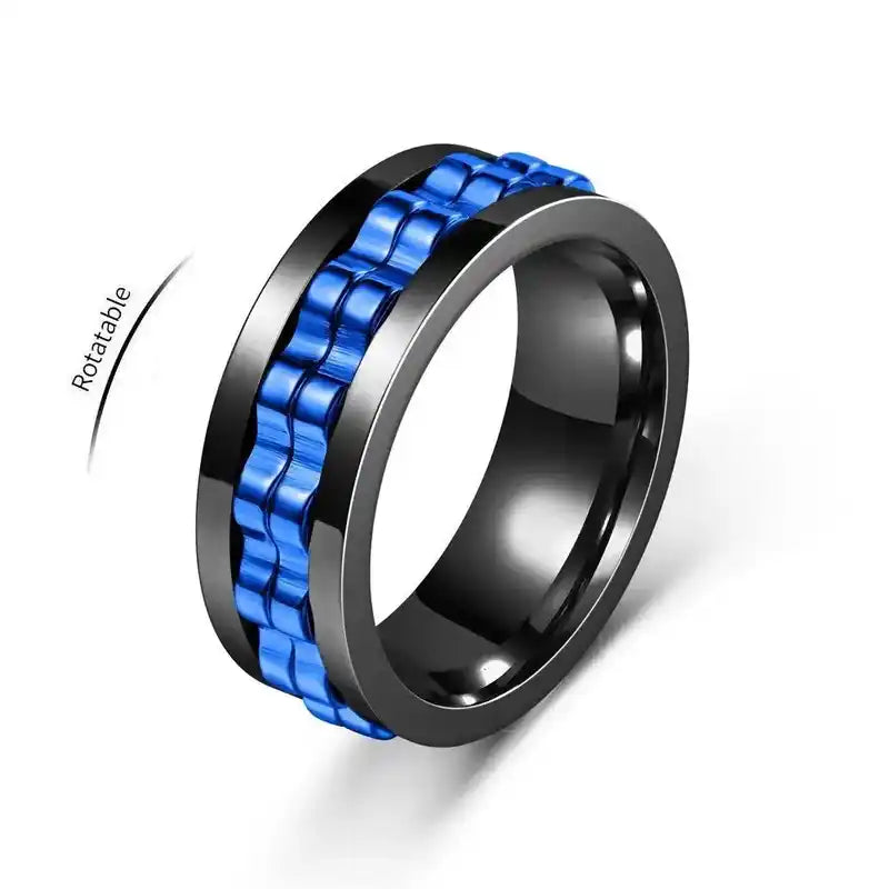 Anti Stress Stainless Steel Ring For Men Gear Chain Rotating Anxiety Relief Spinning Fidget Rings Punk Jewelry Bague Homme Lifestyle Travel Trading