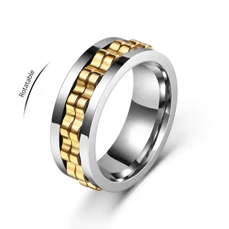 Anti Stress Stainless Steel Ring For Men Gear Chain Rotating Anxiety Relief Spinning Fidget Rings Punk Jewelry Bague Homme Lifestyle Travel Trading
