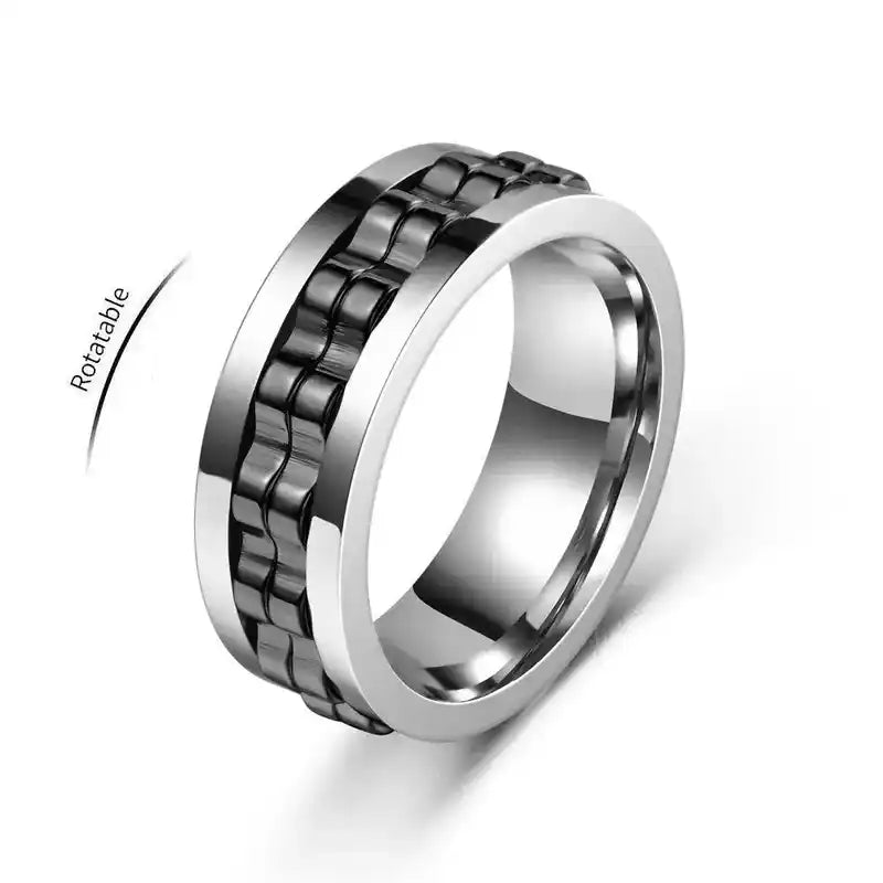 Anti Stress Stainless Steel Ring For Men Gear Chain Rotating Anxiety Relief Spinning Fidget Rings Punk Jewelry Bague Homme Lifestyle Travel Trading