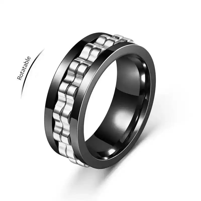 Anti Stress Stainless Steel Ring For Men Gear Chain Rotating Anxiety Relief Spinning Fidget Rings Punk Jewelry Bague Homme Lifestyle Travel Trading