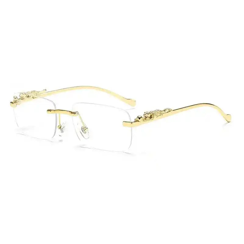 Rimless Square Fashion Fashion Glasses with Leopard Print Accents, Golden - Tone Metal Frame, Gradient Lenses Stone's Store
