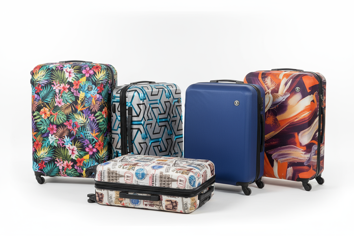 Stylish luggage protection covers in vibrant and modern designs.