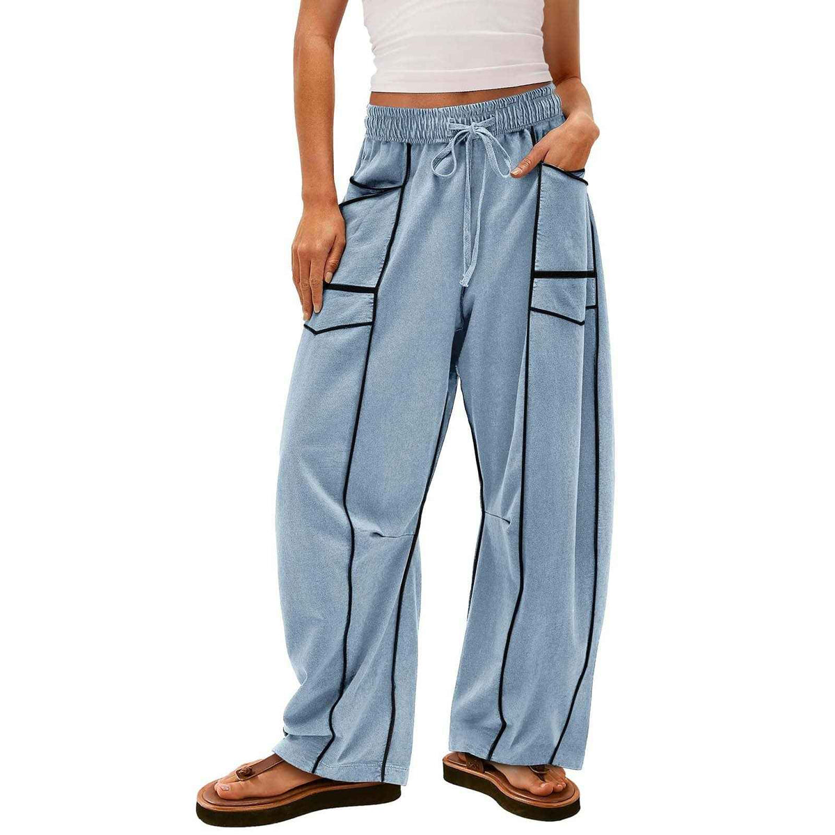 Women’s Wide‑Leg Cotton Pants – Colour Stitch Design