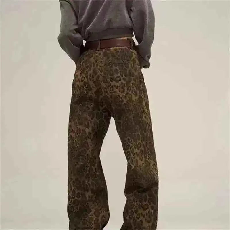 Leopard Print Pants | Women's Vintage Straight Leg Trousers