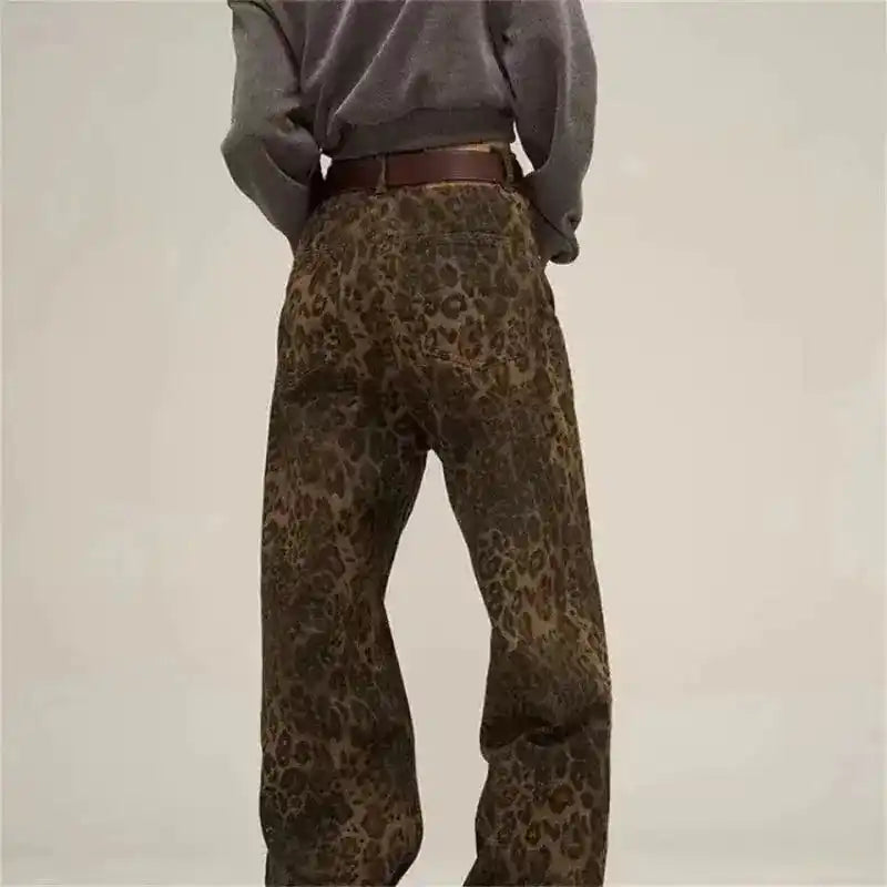 Leopard Print Pants | Women's Vintage Straight Leg Casual Trousers Dropified