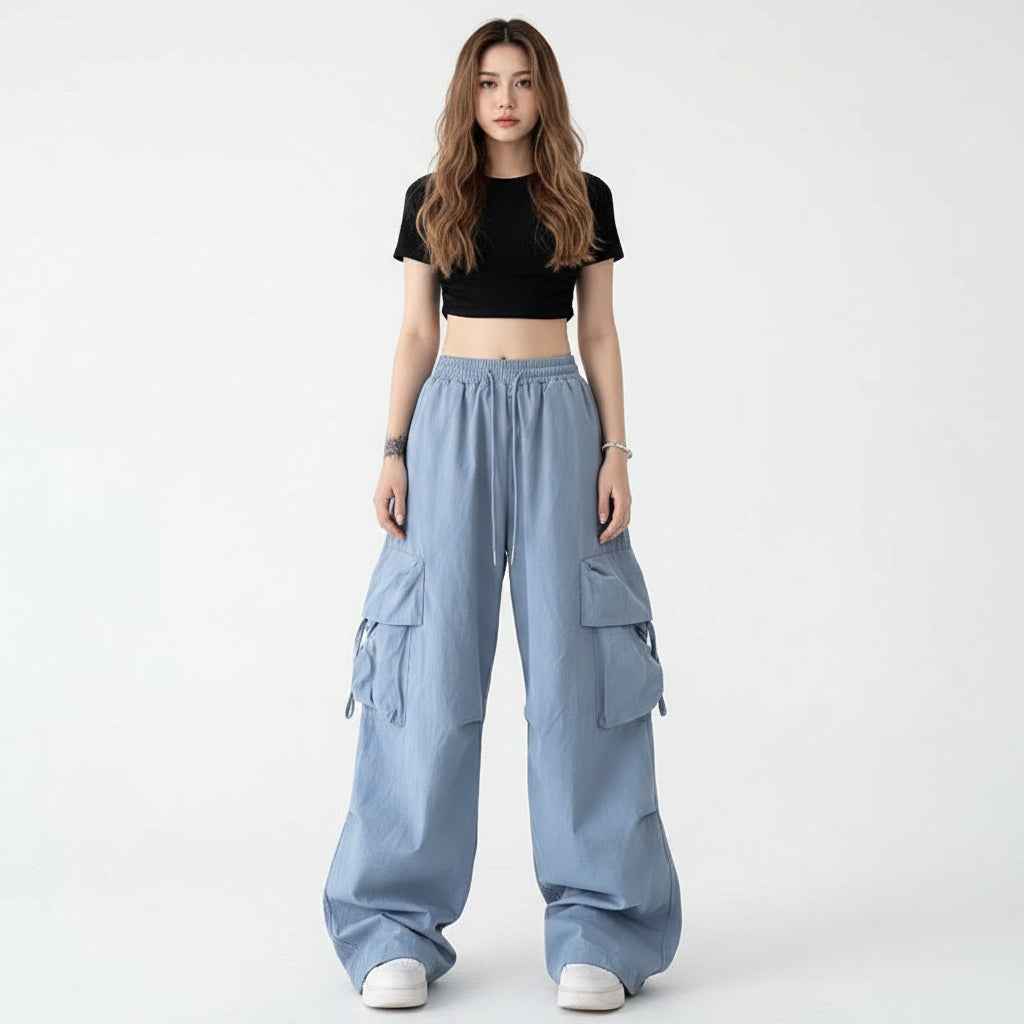 Women’s Retro Wide‑Leg Pants – Casual Straight‑Leg Tooling Trousers