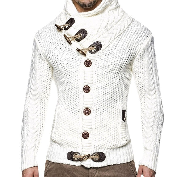 Men’s Knitted Jacket – High Collar Button‑Up Cardigan
