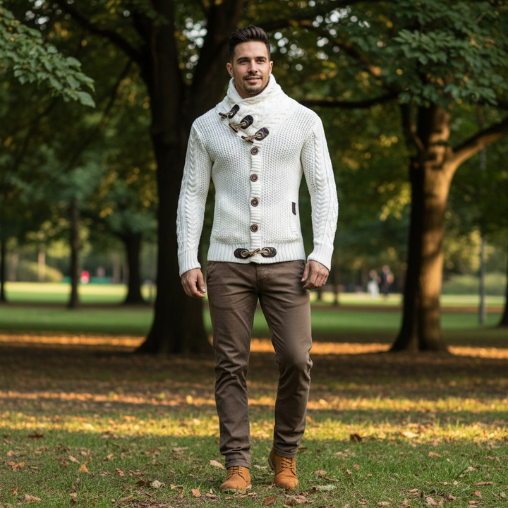 Men’s Knitted Jacket – High Collar Button‑Up Cardigan