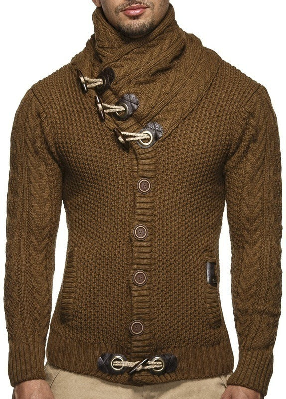 Men’s Knitted Jacket – High Collar Button‑Up Cardigan