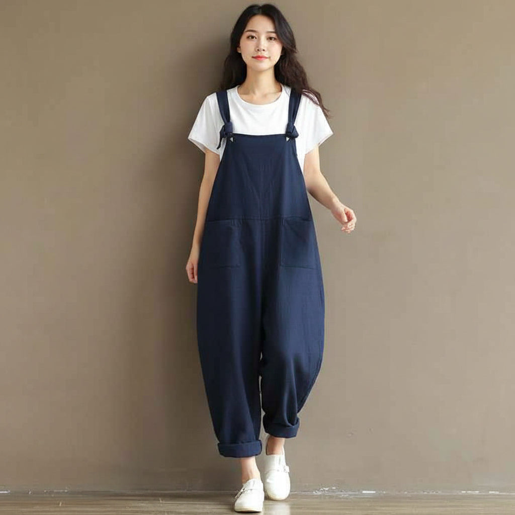 Women’s Oversized Dungarees – Cotton‑Linen Strappy Baggy Jumpsuit