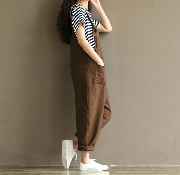 Women’s Oversized Dungarees – Cotton‑Linen Strappy Baggy Jumpsuit