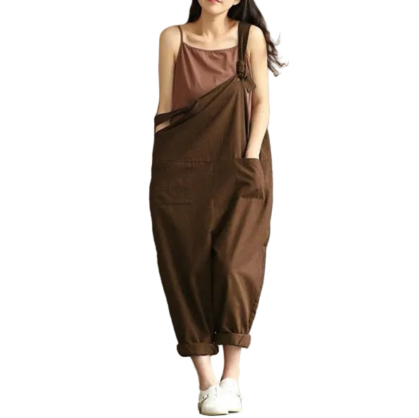 Women’s Oversized Dungarees – Cotton‑Linen Strappy Baggy Jumpsuit