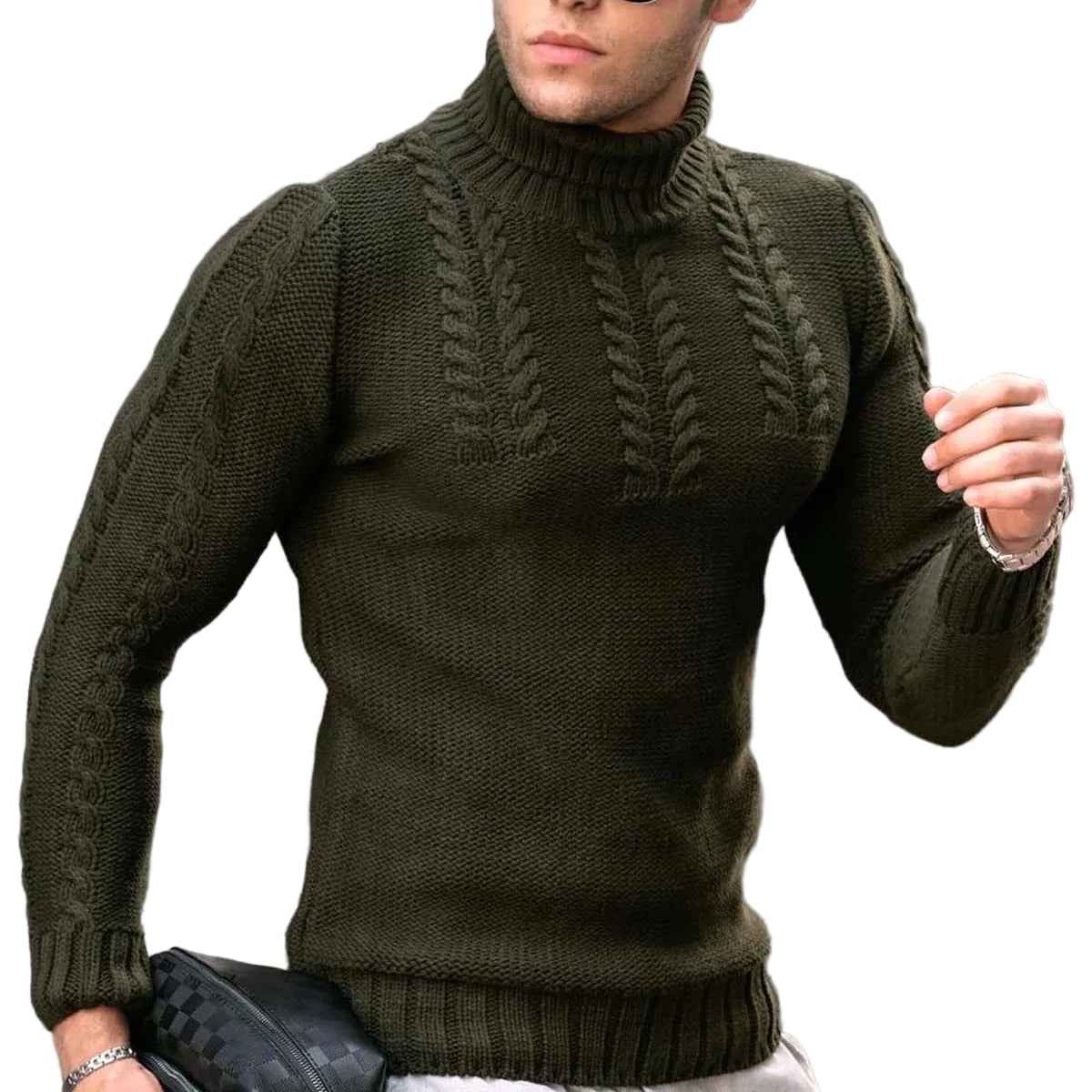 Men’s Turtleneck Twisted Knit Sweater – Long‑Sleeve Thermal Pullover