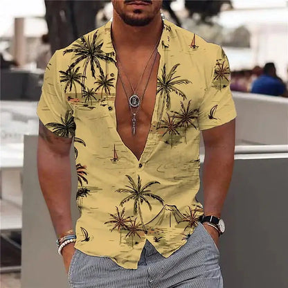 2024 Beach-Ready Men's Short Sleeve Coconut Tree Hawaiian Shirt - 3D Print (S to 5XL Available),Menwswear,apparel, mens tops, menswear, shirts,Lifestyle Travel Trading,AU,lifestyletraveltrading.com.au