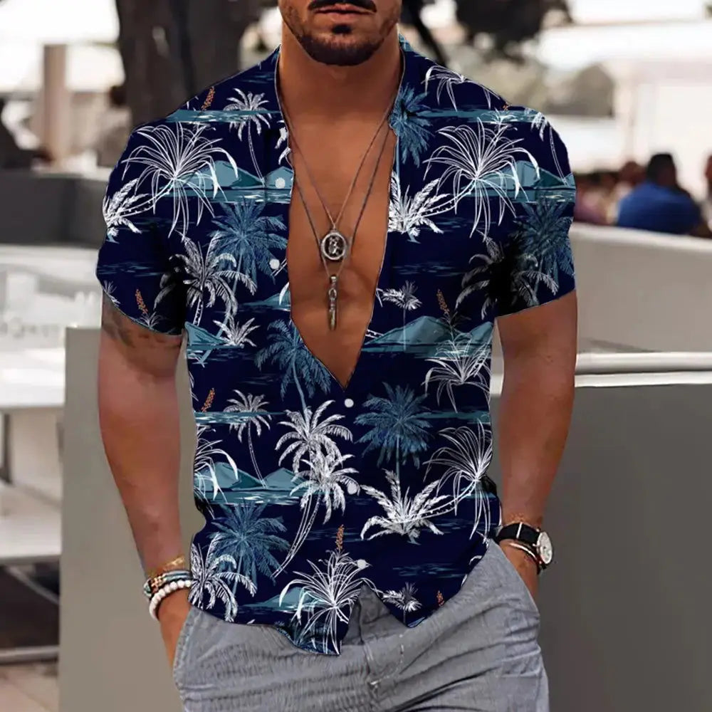 2024 Beach-Ready Men's Short Sleeve Coconut Tree Hawaiian Shirt - 3D Print (S to 5XL Available),Menwswear,apparel, mens tops, menswear, shirts,Lifestyle Travel Trading,AU,lifestyletraveltrading.com.au