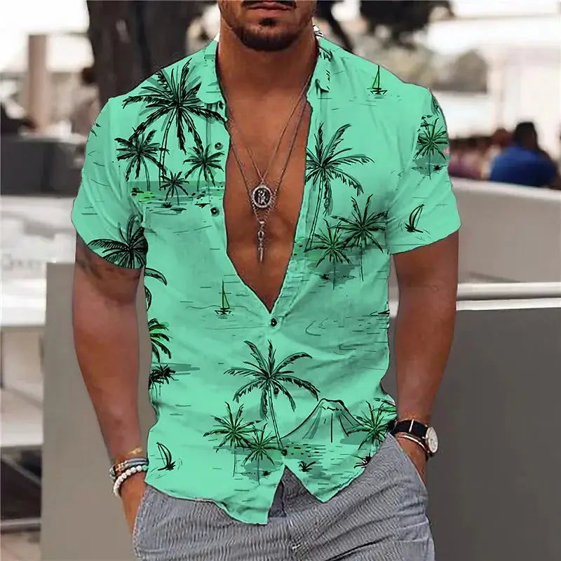 2024 Men's 3D Printed Coconut Tree Hawaiian Shirt - Short Sleeve Beach Top (Up to 5XL),Menwswear,apparel, mens tops, menswear, shirts,Lifestyle Travel Trading,AU,lifestyletraveltrading.com.au