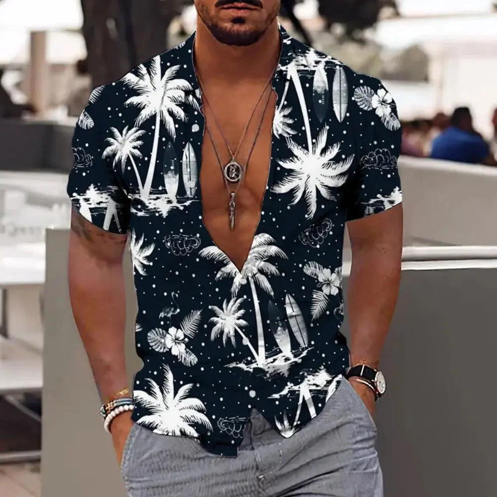 2024 Men's 3D Printed Coconut Tree Hawaiian Shirt - Short Sleeve Beach Top (Up to 5XL),Menwswear,apparel, mens tops, menswear, shirts,Lifestyle Travel Trading,AU,lifestyletraveltrading.com.au