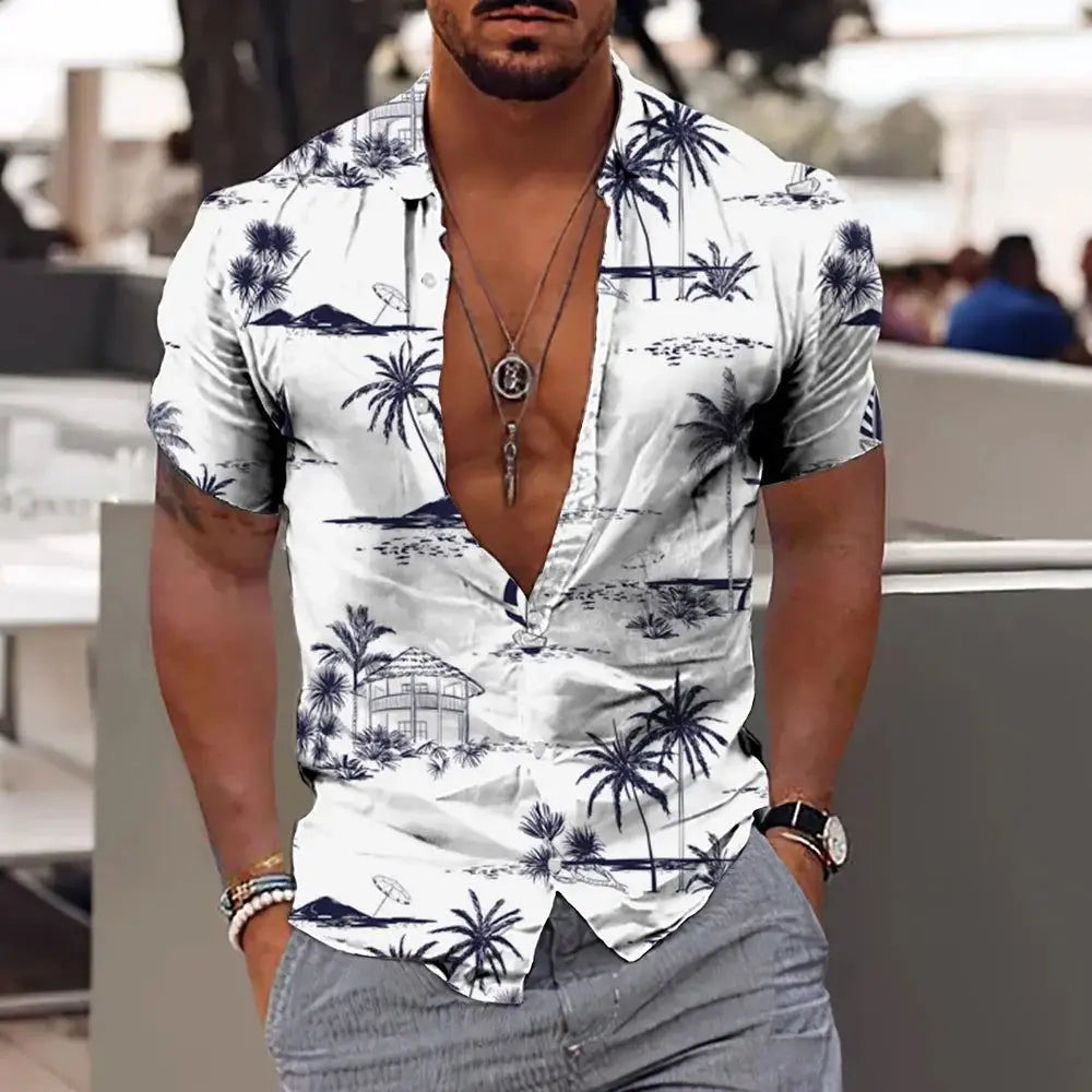 2024 Men's 3D Printed Coconut Tree Hawaiian Shirt - Short Sleeve Beach Top (Up to 5XL),Menwswear,apparel, mens tops, menswear, shirts,Lifestyle Travel Trading,AU,lifestyletraveltrading.com.au