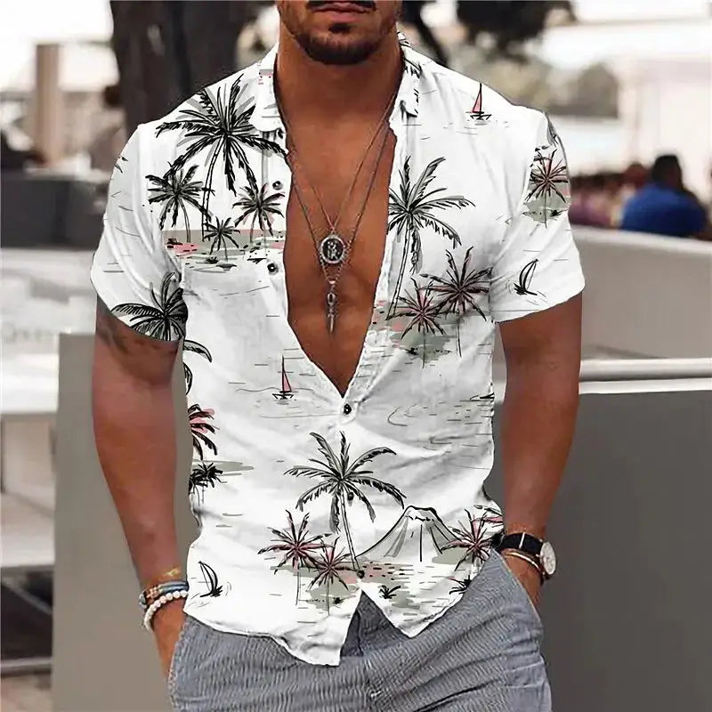 2024 Men's 3D Printed Coconut Tree Hawaiian Shirt - Short Sleeve Beach Top (Up to 5XL),Menwswear,apparel, mens tops, menswear, shirts,Lifestyle Travel Trading,AU,lifestyletraveltrading.com.au