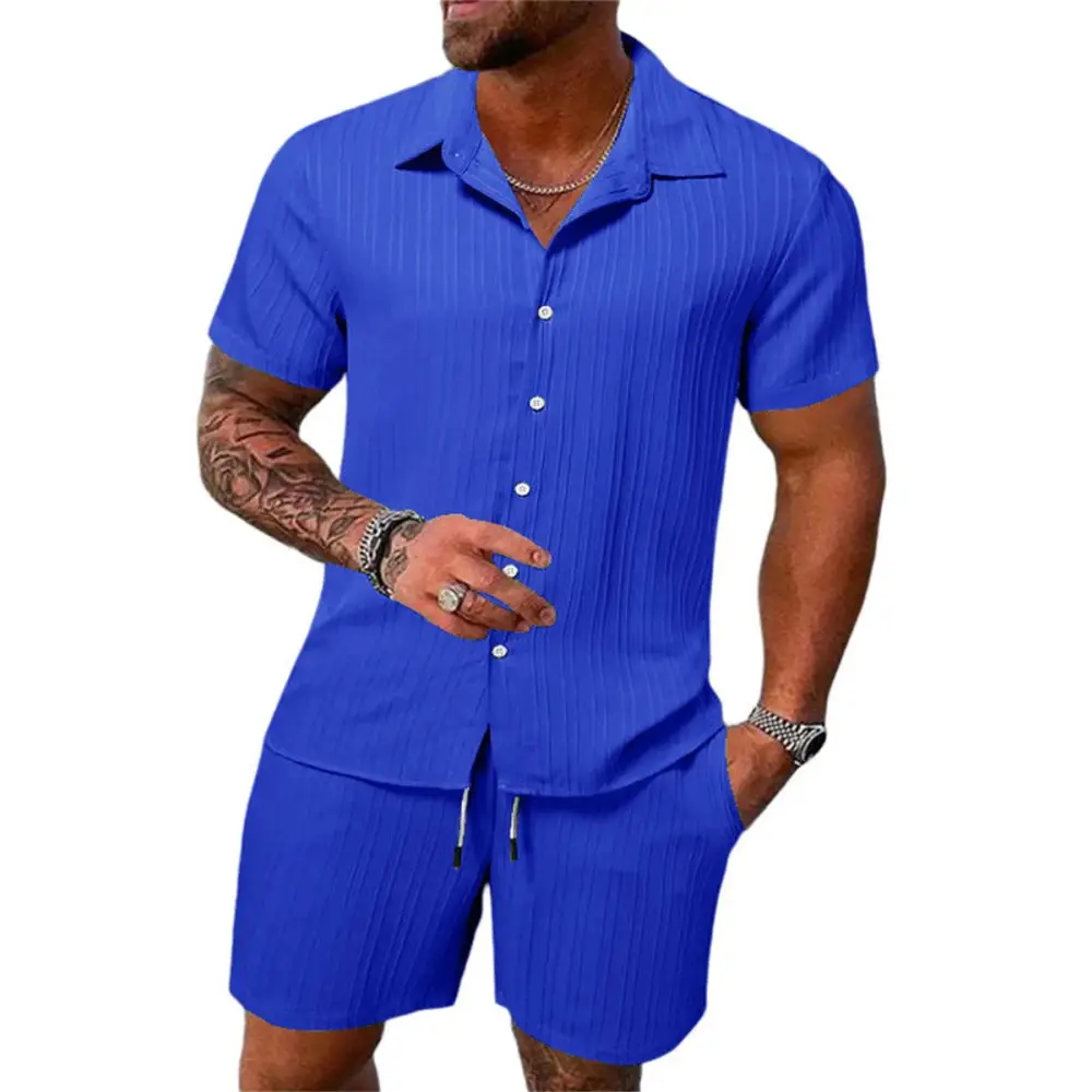 2024 Men's Summer Fashion Beach Set - Casual Solid Colour Loose Short Sleeve Shirt & Shorts,Menwswear,accessories, apparel, Mens Sets, mens tops, menswear, red, shirts, shorts,Lifestyle Travel Trading,AU,lifestyletraveltrading.com.au