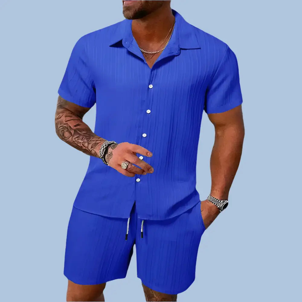 2024 Men’s Summer Fashion Beach Set - Casual Solid Colour Loose Short Sleeve Shirt & Shorts - Menwswear