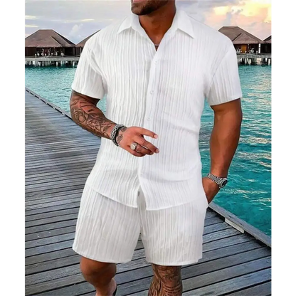 2024 Men's Summer Fashion Beach Set - Casual Solid Colour Loose Short Sleeve Shirt & Shorts,Menwswear,accessories, apparel, Mens Sets, mens tops, menswear, red, shirts, shorts,Lifestyle Travel Trading,AU,lifestyletraveltrading.com.au