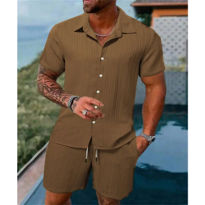 2024 Men's Summer Fashion Beach Set - Casual Solid Colour Loose Short Sleeve Shirt & Shorts,Menwswear,accessories, apparel, Mens Sets, mens tops, menswear, red, shirts, shorts,Lifestyle Travel Trading,AU,lifestyletraveltrading.com.au