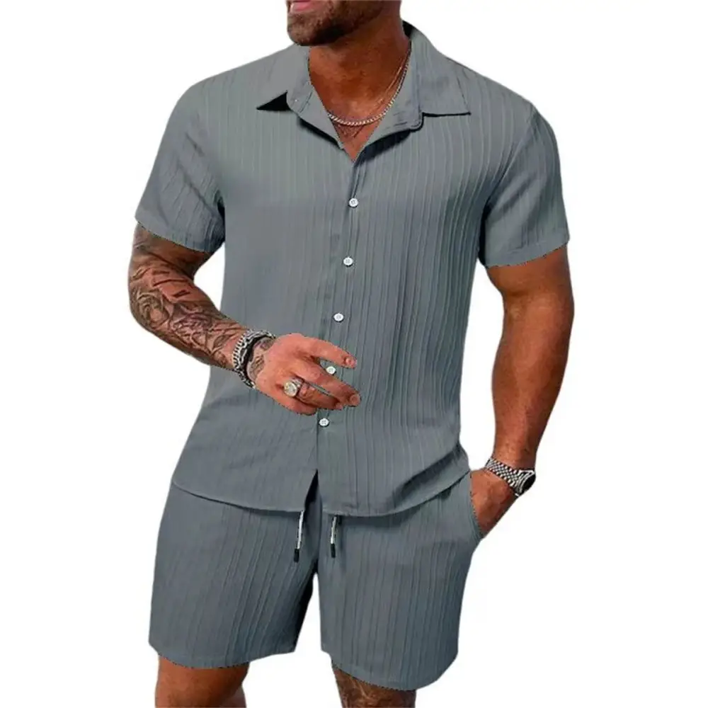 2024 Men's Summer Fashion Beach Set - Casual Solid Colour Loose Short Sleeve Shirt & Shorts,Menwswear,accessories, apparel, Mens Sets, mens tops, menswear, red, shirts, shorts,Lifestyle Travel Trading,AU,lifestyletraveltrading.com.au