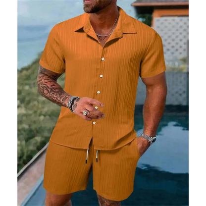 2024 Men's Summer Fashion Beach Set - Casual Solid Colour Loose Short Sleeve Shirt & Shorts,Menwswear,accessories, apparel, Mens Sets, mens tops, menswear, red, shirts, shorts,Lifestyle Travel Trading,AU,lifestyletraveltrading.com.au