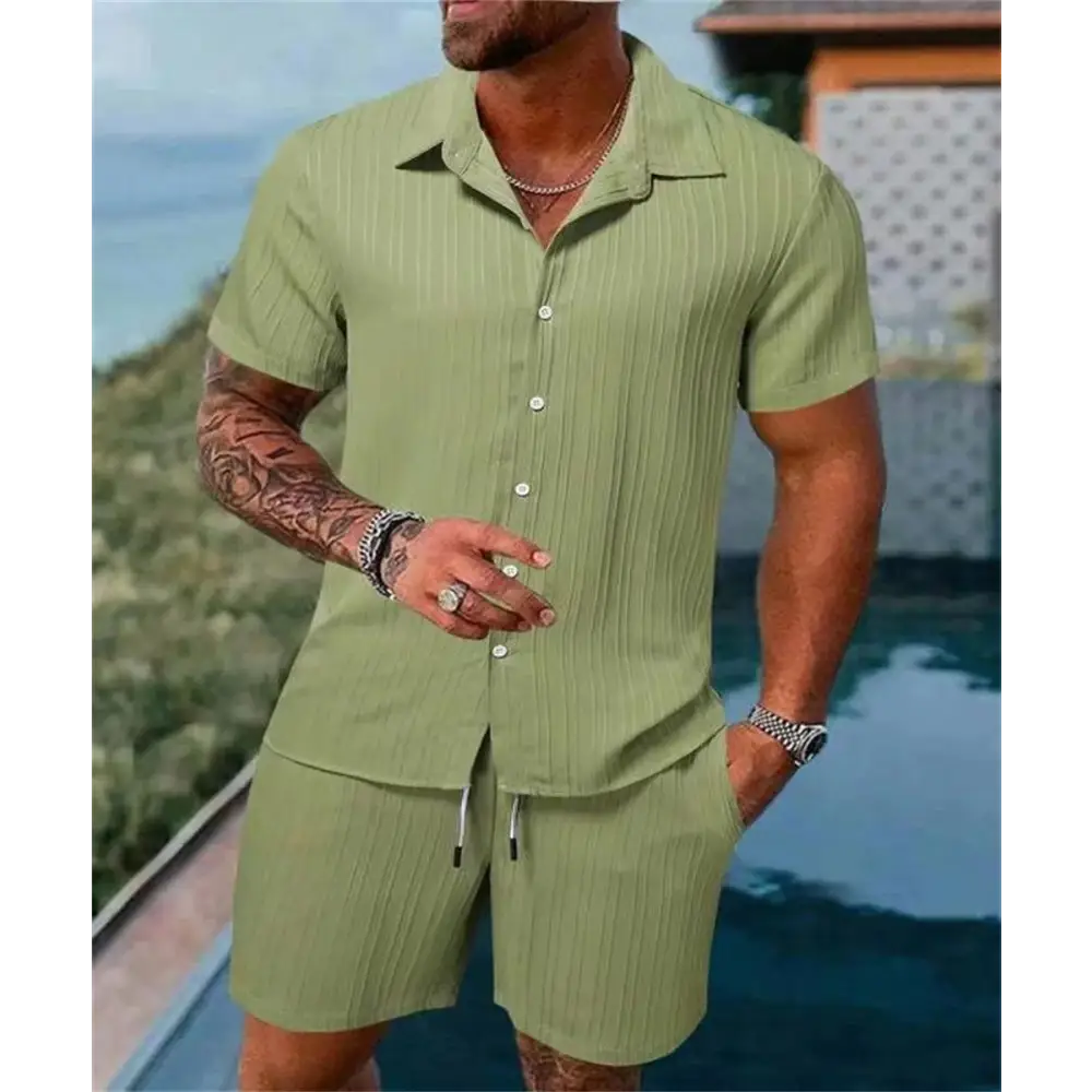 2024 Men's Summer Fashion Beach Set - Casual Solid Colour Loose Short Sleeve Shirt & Shorts,Menwswear,accessories, apparel, Mens Sets, mens tops, menswear, red, shirts, shorts,Lifestyle Travel Trading,AU,lifestyletraveltrading.com.au