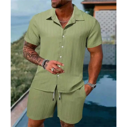 2024 Men's Summer Fashion Beach Set - Casual Solid Colour Loose Short Sleeve Shirt & Shorts,Menwswear,accessories, apparel, Mens Sets, mens tops, menswear, red, shirts, shorts,Lifestyle Travel Trading,AU,lifestyletraveltrading.com.au