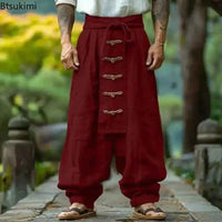 Cotton Linen Pants | Men's Ethnic Style Wide Leg Trousers