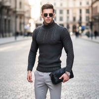 Men’s Turtleneck Twisted Knit Sweater – Long‑Sleeve Thermal Pullover