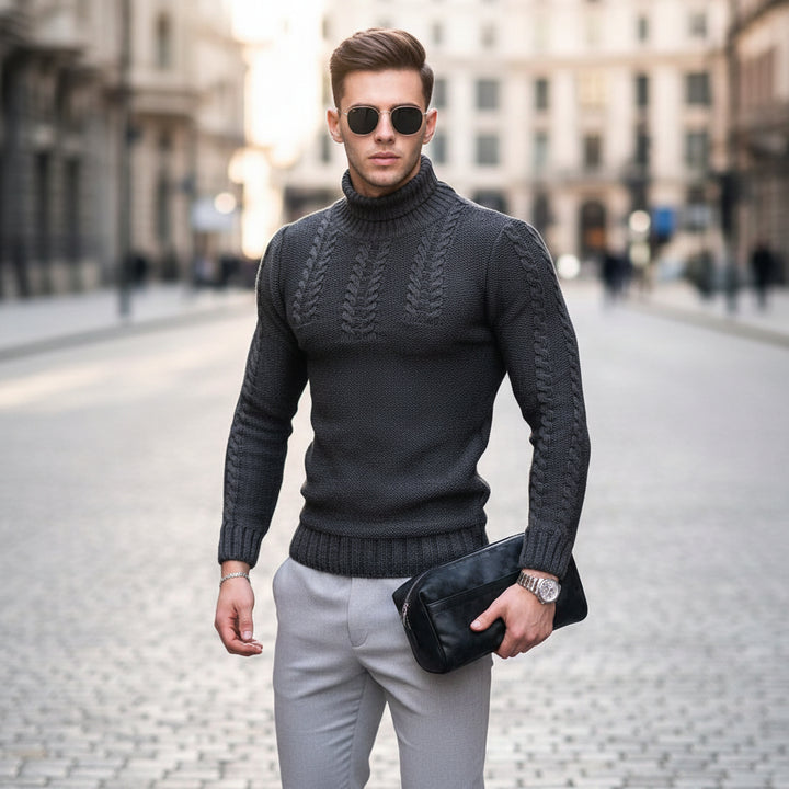 Men’s Turtleneck Twisted Knit Sweater – Long‑Sleeve Thermal Pullover