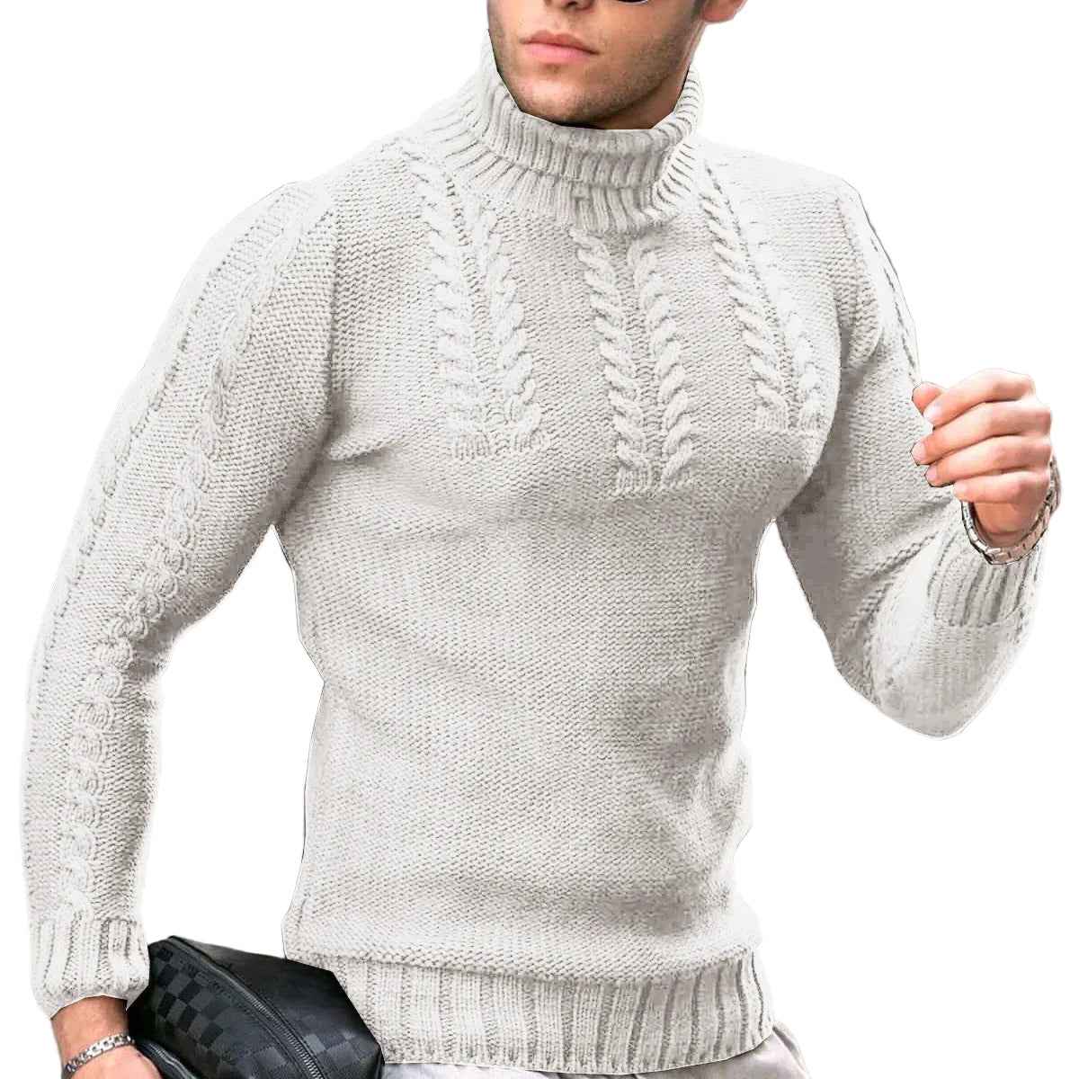 Men’s Turtleneck Twisted Knit Sweater – Long‑Sleeve Thermal Pullover
