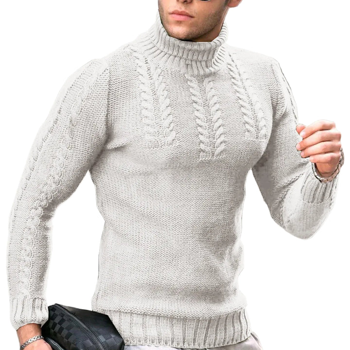 Men’s Turtleneck Twisted Knit Sweater – Long‑Sleeve Thermal Pullover