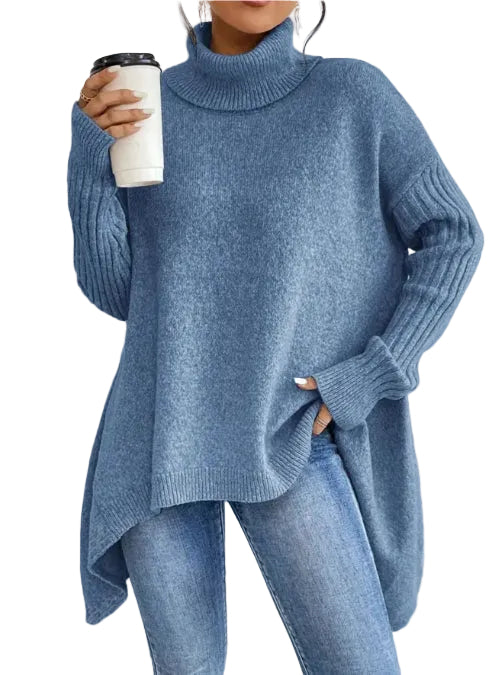 Women’s Irregular Turtleneck Sweater – Loose‑Fit Pullover in Multiple Colours