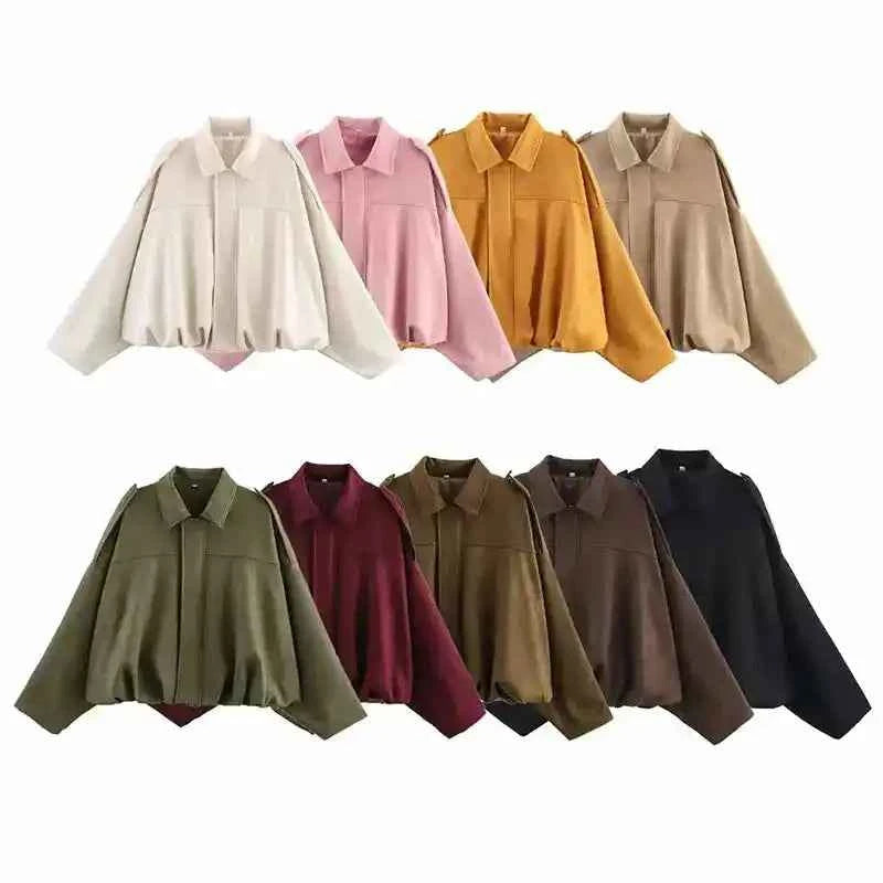 Women’s Bomber Jacket – Turn‑Down Collar Loose‑Fit Vintage Style - Lifestyle Travel Trading