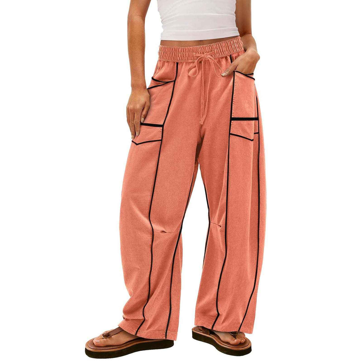 Women’s Wide‑Leg Cotton Pants – Colour Stitch Design