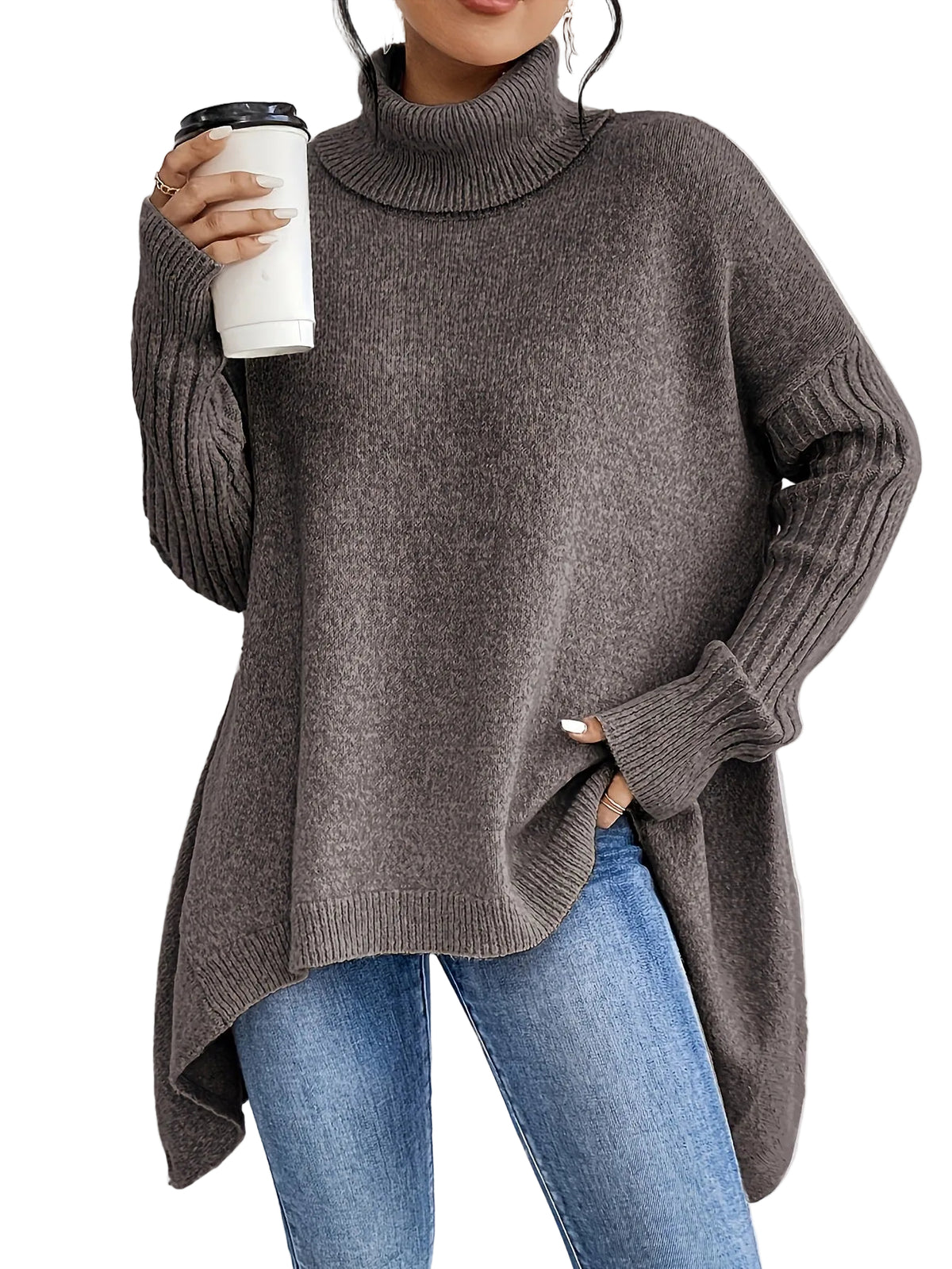 Women’s Irregular Turtleneck Sweater – Loose‑Fit Pullover in Multiple Colours