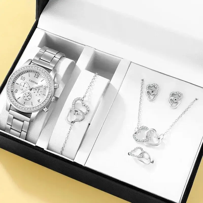 6PCS Luxury Women Watch Ring Necklace Earring Set - HH10059 - Jewellery