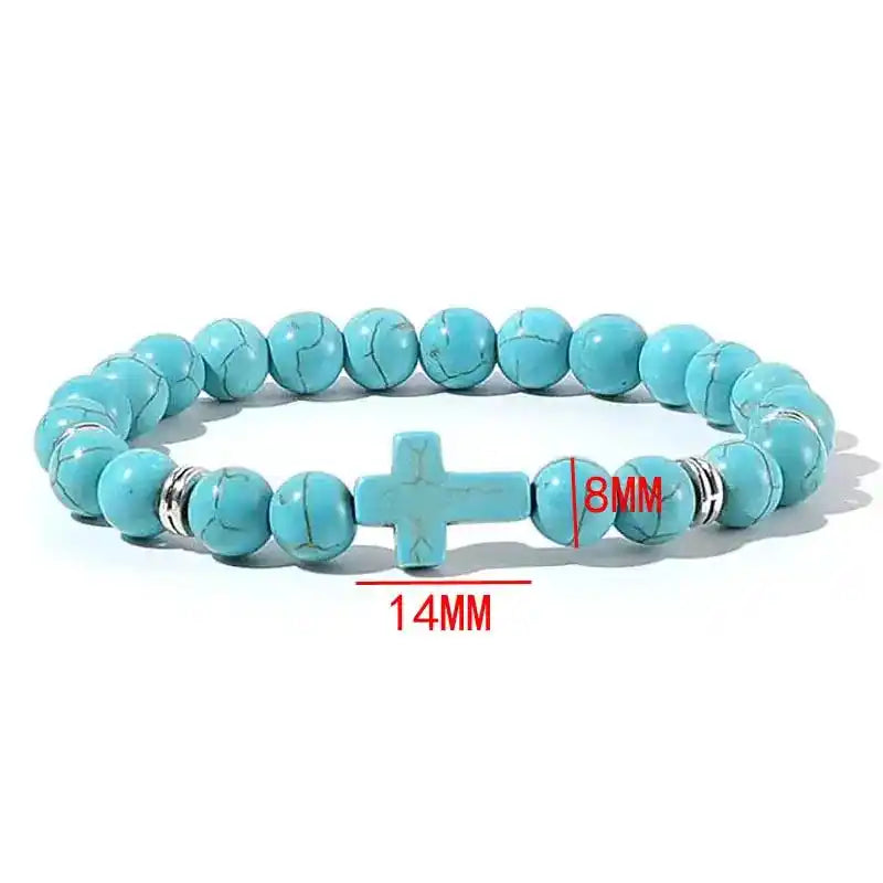 Bead Bracelet | Natural Stone Wood Prayer Rosary with Cross Charm Dropified