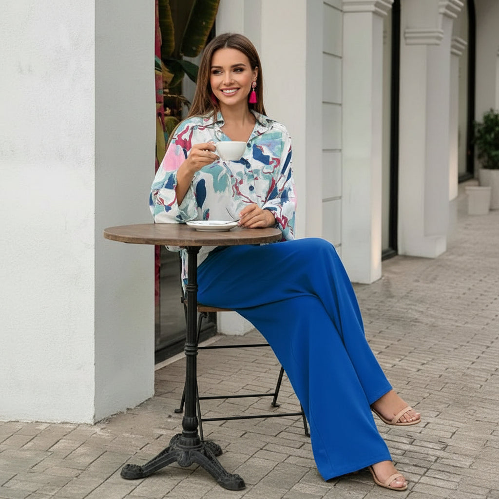 Women’s Printed Wide‑Leg Pants – Lightweight Casual Trousers