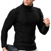 Men’s Turtleneck Twisted Knit Sweater – Long‑Sleeve Thermal Pullover