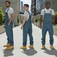 Comfy Men's Jeans | Loose Denim Overalls Multiple Pockets