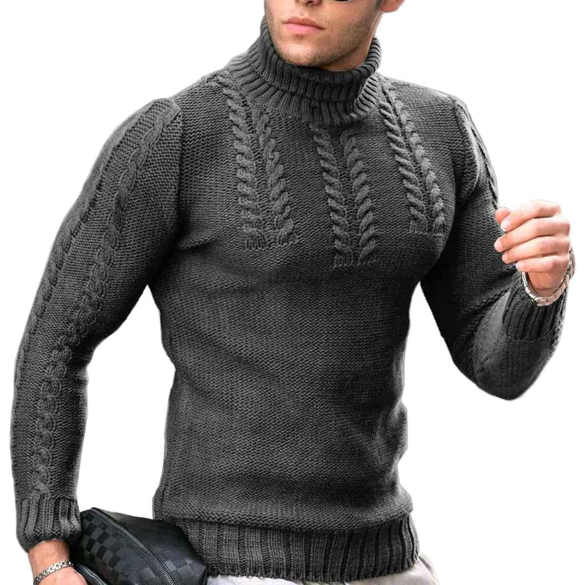 Men’s Turtleneck Twisted Knit Sweater – Long‑Sleeve Thermal Pullover