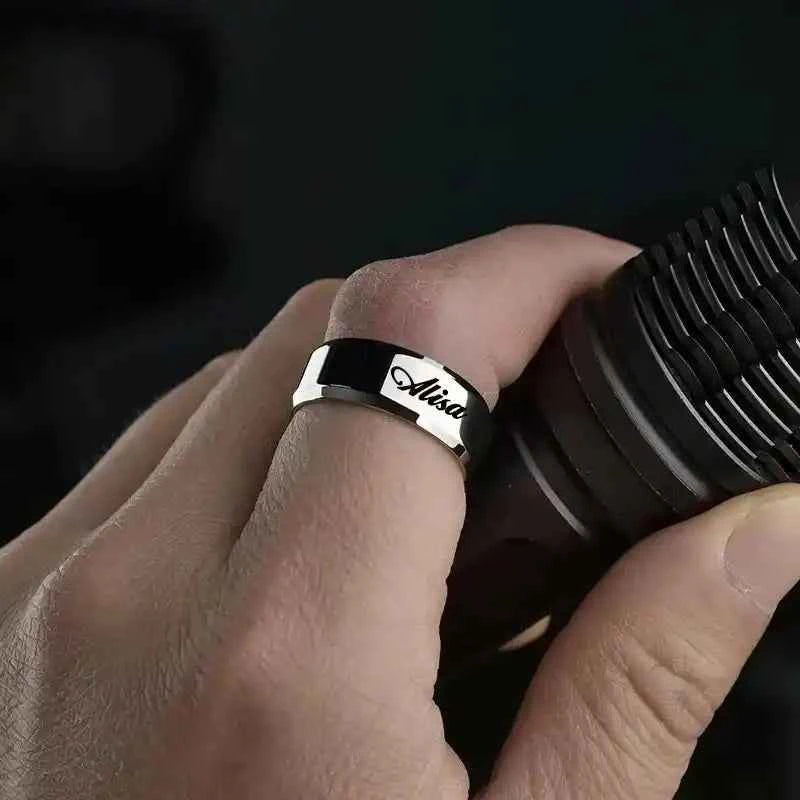 Personalized Stainless Steel Engrave Titanium Ring Customized Name Date Texts Signature Handwriting Men Women Unisex Ring Gift - Lifestyle Travel Trading