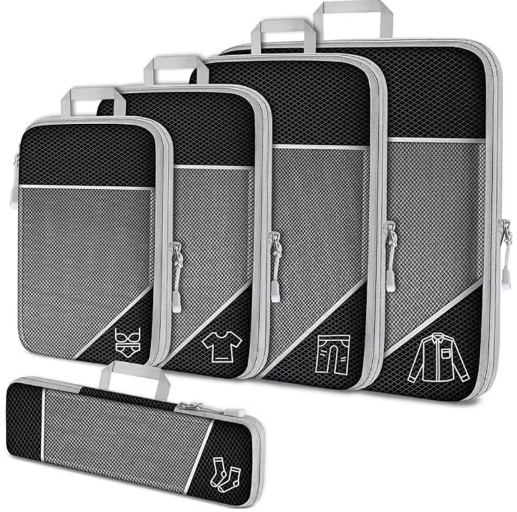 Travel Organiser Bag Set – Compression Packing Cubes (5‑Piece)