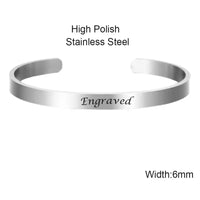 Silver high polish stainless steel engraved name cuff
